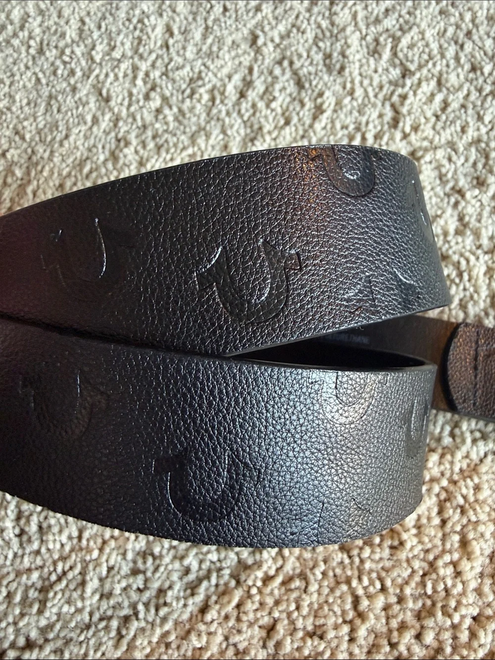 True Religion Brand Men's Black Leather Belt Bag Strap with Signature Embossing